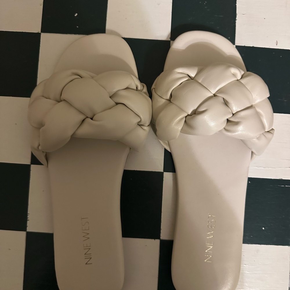 Nine West Cream Braided Slide Sandals